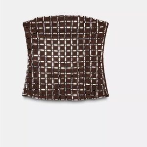 Zara Brown Strapless Grid Top